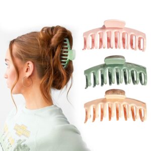 ANNA CREATIONS Korean Large Gloss Hair Claw Clips for Thick Hair 4.1inch Premium Strong Hold Long Thin Thick Hair Clips Fashion Big Hairclip Hair Accessories Clutches Women and Girls 3 Pcs (Style 4)