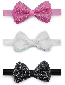 ANNA CREATIONS Baby Girls Super Stretchy Premium Soft Elastic multi-colored Bow kids Headband Hair Accessories for Baby Girls (Pack of 3)