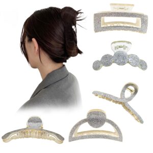 ANNA CREATIONS Korean Large Matte Hair Claw Clips for Thick Hair 4.1inch Premium Strong Hold Long Thin Thick Hair Clips Fashion Big Hairclip Hair Accessories Clutches Women and Girls 5 Pcs (Style 5)