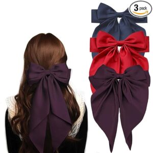 ANNA CREATIONS Fashion Hair Bows for Women Bows for hair Silk Satin Hair Ribbons Bow Hairclip for Women Cute Hair Clip for Girls Large Vintage Hair Hair Accessories Big Ribbon Bow Clip (3 Pcs)