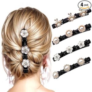 ANNACREATIONS Korean Style Sparkling Crystal Stone Braided Hair Clip With 3 Small Hair Clip For Girls Women Pack Of 4 Pcs