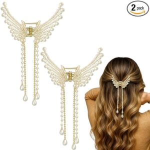 ANNACREATIONS Latest Korean Fashion Style Metal Hair Claw Jaw Clamp Clips Hair Clutcher Hair Clip Hair Pin Hair Accessories For Women & Girls (Pack Of 2), White